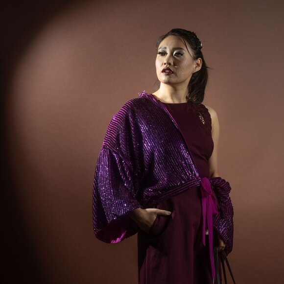 Unique Sequin ASOS Party Purple Top - Size 4 - Picture 1 of 11